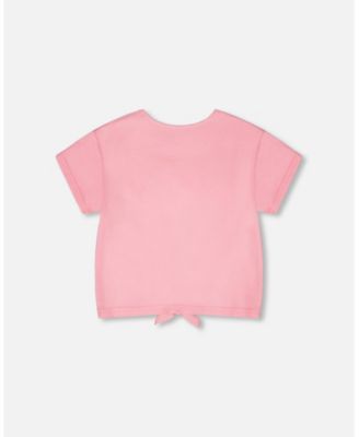 Big Girls Cotton Jersey T-Shirt with Tie at Waist Pink