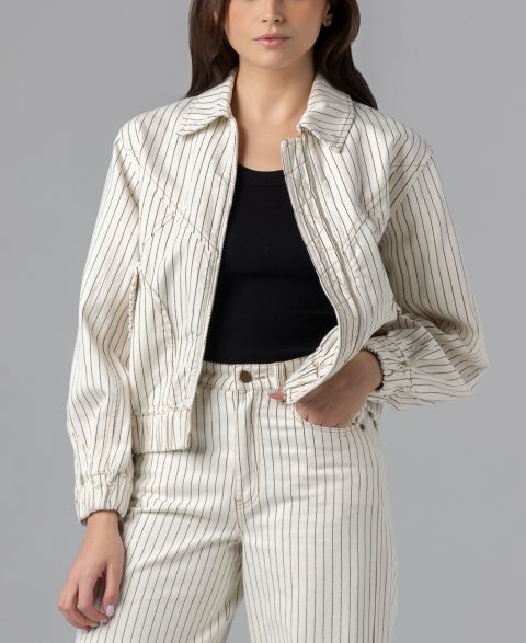 Женские куртки BLANK NYC Rail Road Stripe Collared Bomber Jacket
