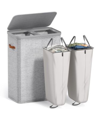 2-Compartment Laundry Basket with Removable Laundry Bag - Durable Organizer for Bathroom, Bedroom, or Laundry Room - Space Saving Design