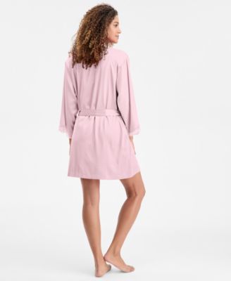 Women's Lace-Trim Stretch Satin Robe