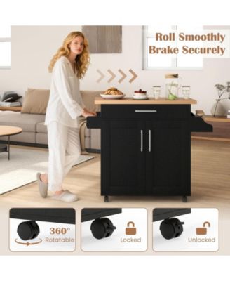 Kitchen Island Cart with Towel Rack and Spice Rack