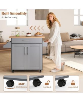 Kitchen Island Cart with Towel Rack and Spice Rack