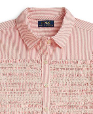 Girls' 7-16 Striped Club Collar Seersucker Dress