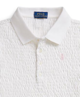 Girls' 7-16 Smocked Stretch Mesh Four-Button Placket Polo Dress