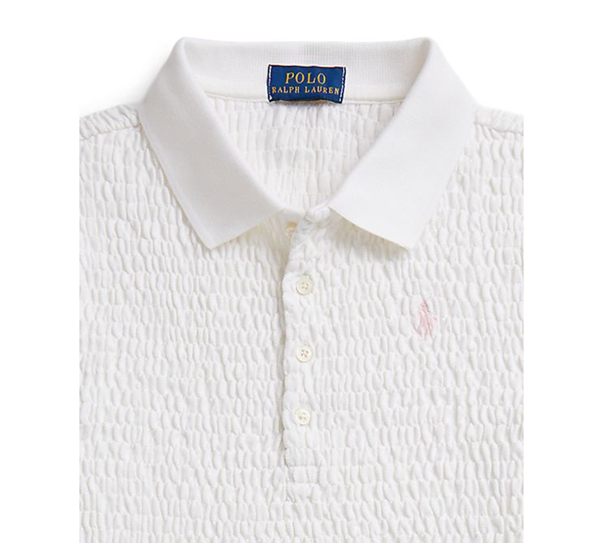 Polo Ralph Lauren Girls' 7-16 Smocked Stretch Mesh Four-Button Placket Dress