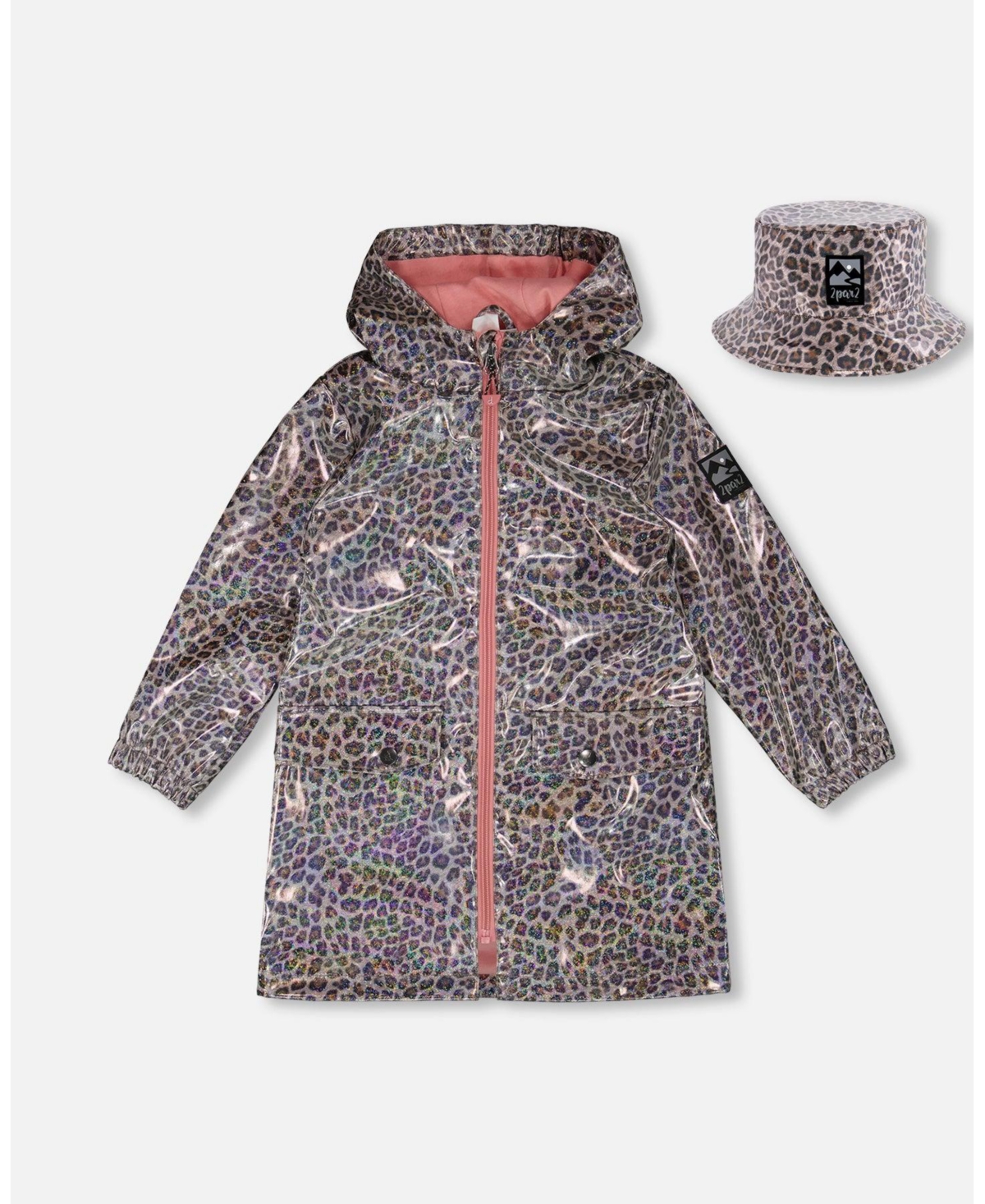 Deux par Deux Toddler Girls Rain Coat and Hat Set Animal Print - Toddler|Child