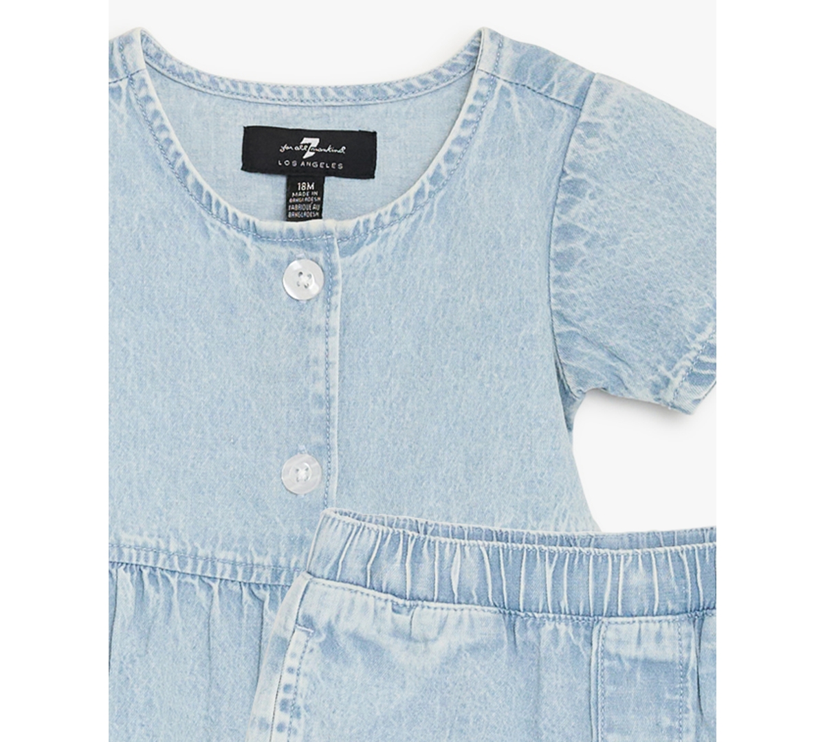 7 For All Mankind Baby Girls' Crewneck Short-Sleeve Top and Elastic Waistband Shorts, 2-Piece Set