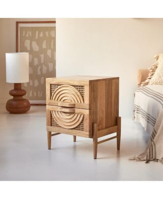 Solid mango wood and rattan bedside table