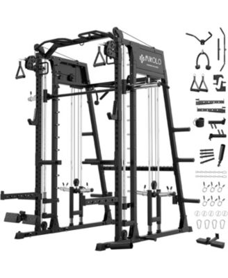 Smith Machine, 2200lbs Squat Rack with LAT-Pull Down System & Cable Crossover Machine, Training Equipment with Leg Hold-Down Attachment