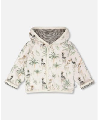 Baby Boys Cotton Jersey Reversible Hooded Jacket Beige Zebra Print