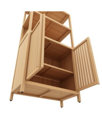 Bamboo Storage Cabinet, Freestanding Bathroom Cabinet with 2 Doors, Floor Cabinet Organizer for Living Room, Kitchen, Entryway