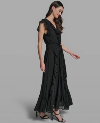 Women's V-Neck Ruffle Trim Dress