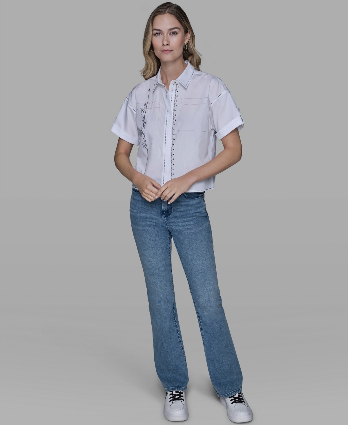 Karl Lagerfeld Paris Women's Collared Short-Sleeve Blouse