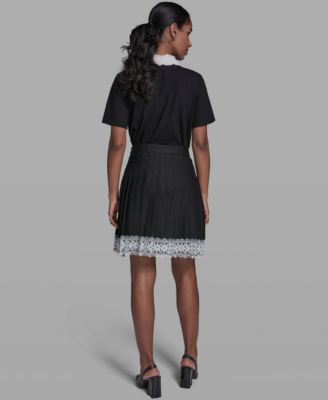 Women's Pleated Lace Trim Skirt