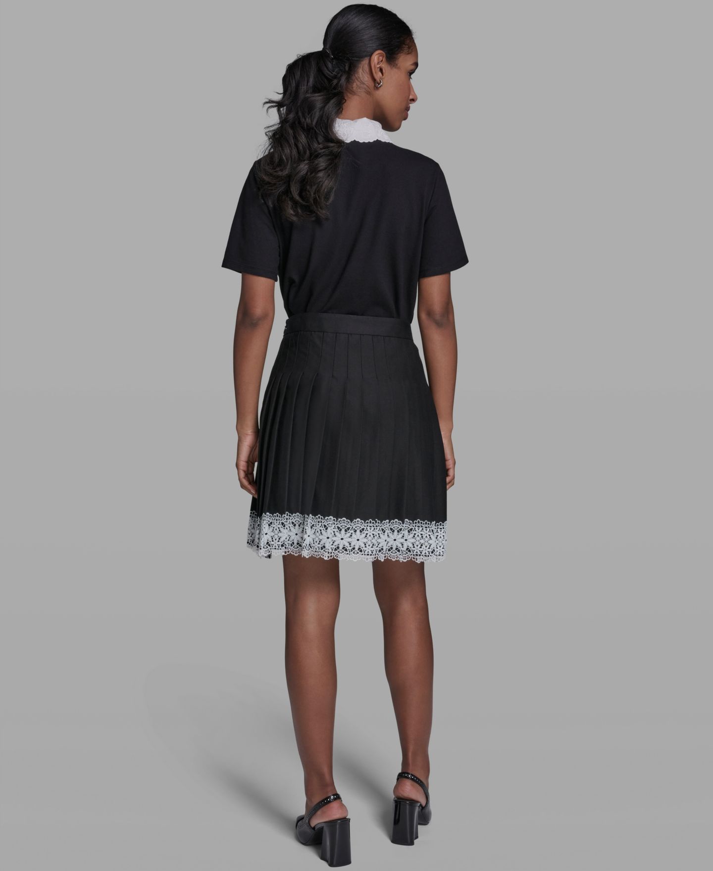 Женская юбка KARL LAGERFELD PARIS Pleated Lace Trim, цвет: Чёрный — фото 5