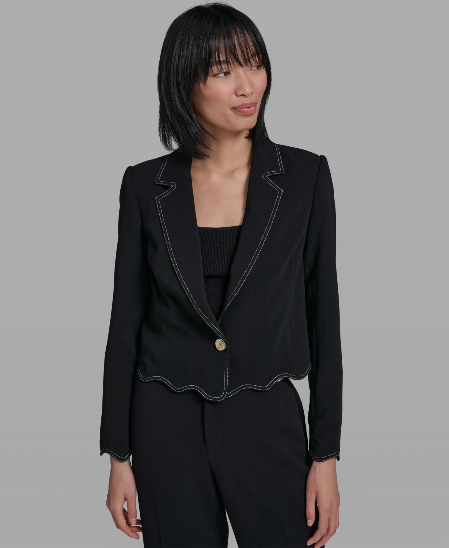 Женская куртка KARL LAGERFELD PARIS Collared Long-Sleeve Jacket, цвет: Чёрный — фото 1