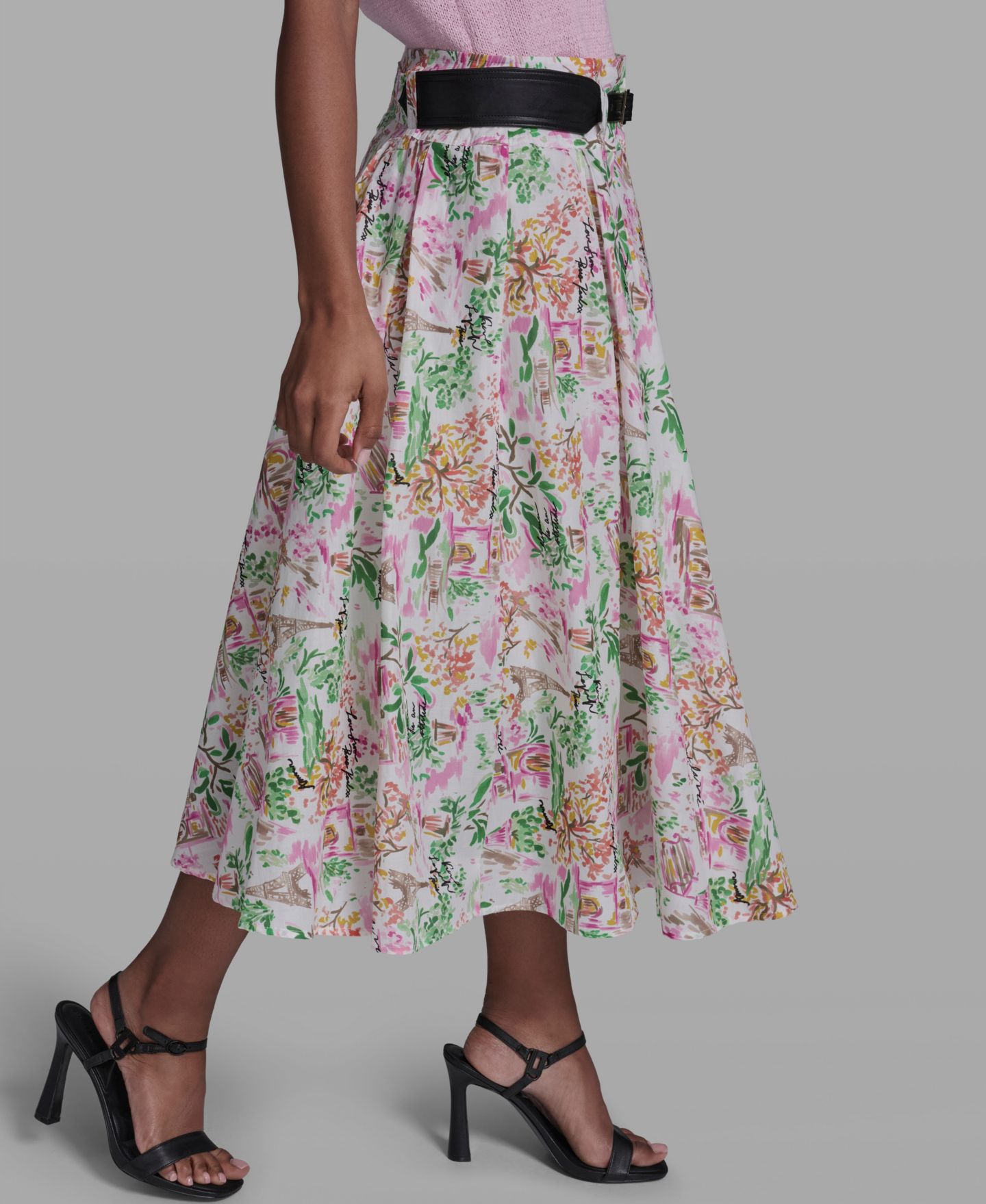 Женская юбка KARL LAGERFELD PARIS All-Over Printed Midi, цвет: Белый / Розовый разноцветный — фото 3
