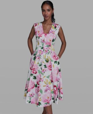 Women's Placed Floral V-Neck Midi Dress