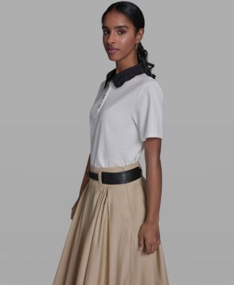 Women's Collared Short-Sleeve Blouse Top