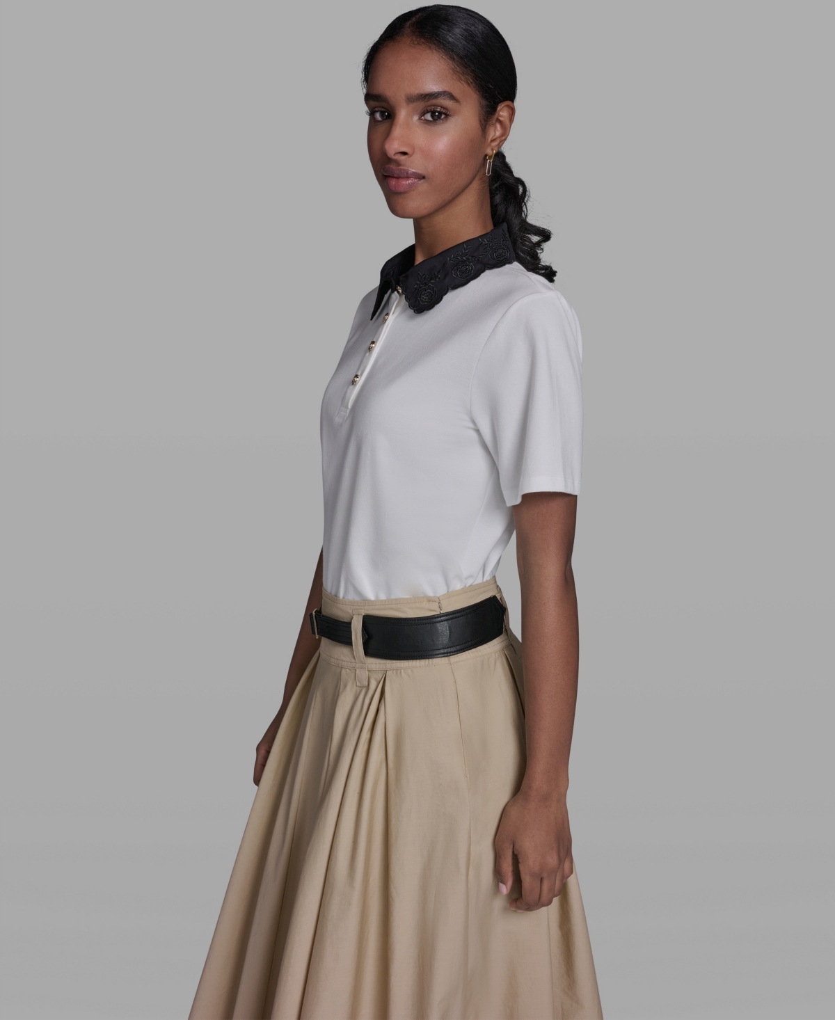 Karl Lagerfeld Paris Women's Collared Short-Sleeve Blouse Top