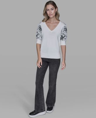 Women's Floral Short-Sleeve Sweater