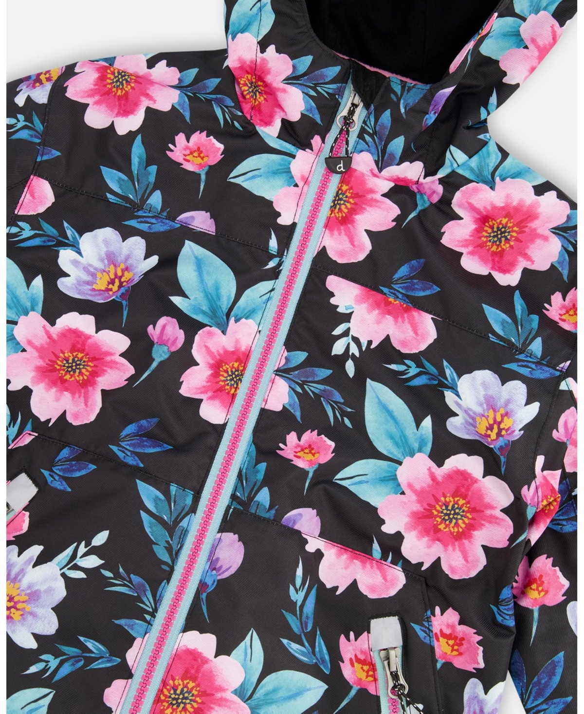 Deux par Girl 3-in-1 Two-Piece Mid-Season Outerwear Set Black Printed Flowers - Pink Inner Jacket Child