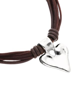 Mixed Dark Brown Silk And Leather Thread Necklace with Sterling Silver Heart Detail