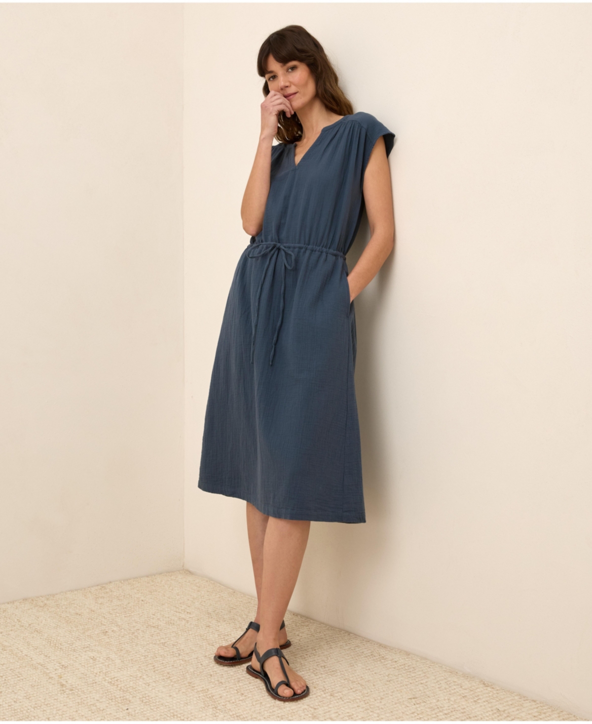 Pact Women's Organic Cotton Coastal Double Gauze Tiered Midi Dress