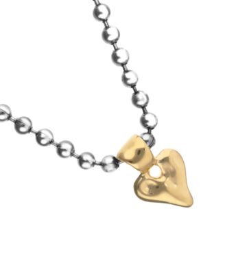 Sterling Silver Plated Ball Necklace with 18K Gold Heart Detail