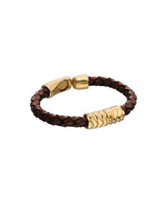 Leather And 18K Gold Alloy Bracelet with Links