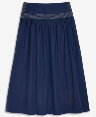 Women's Poplin Topstitch Midi Skirt