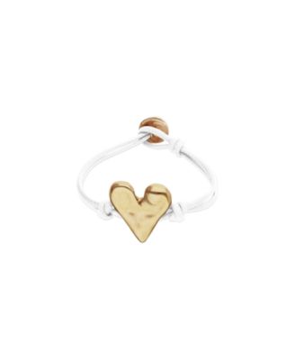 White Leather Bracelet with Heart Shaped 18K Detail Plated Detail