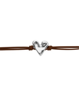 Black Leather Bracelet with Heart Shaped Sterling Silver Plated Detail