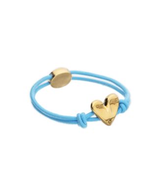 Blue Elastic Thread 18K Gold Plated Bracelet with Heart