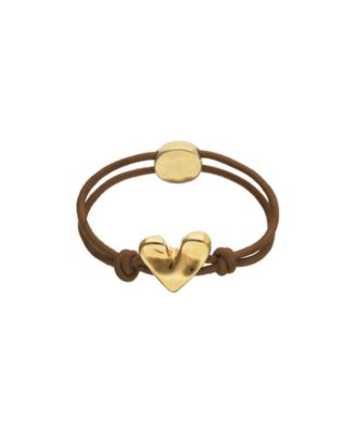 Brown Elastic Thread 18K Gold Plated Bracelet with Heart