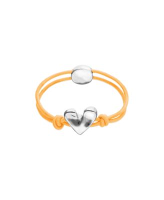 Orange Elastic Thread Sterling Silver Plated Bracelet with Heart