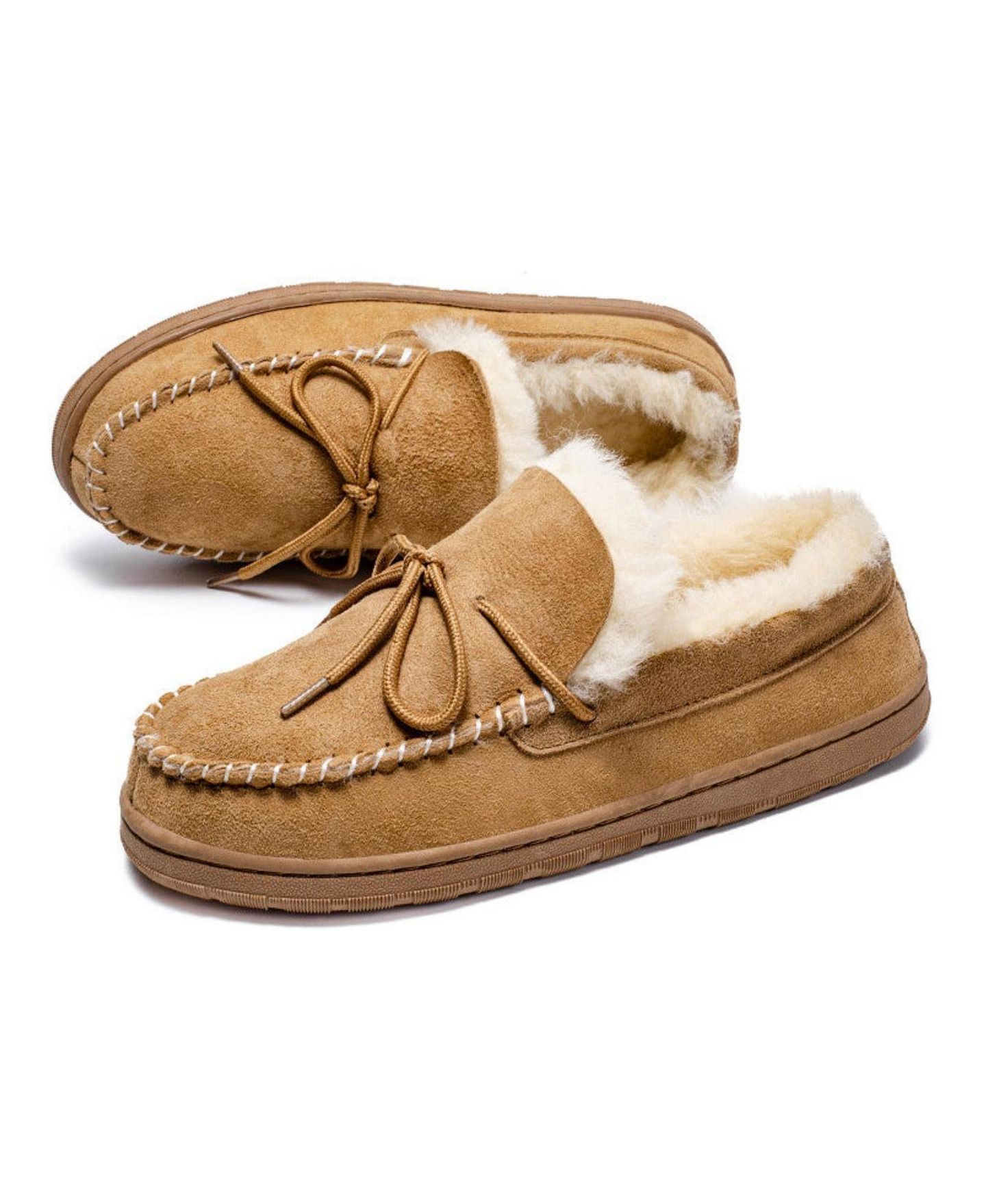 Женские тапочки PAZSTOR Shearling and Suede Moccasin Slippers Spring, цвет: Каштановый — фото 2