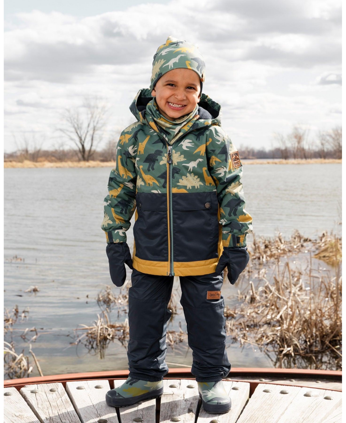 Deux par Deux Baby Boys Stretch Jersey Neck Tube Green Dinosaur Print