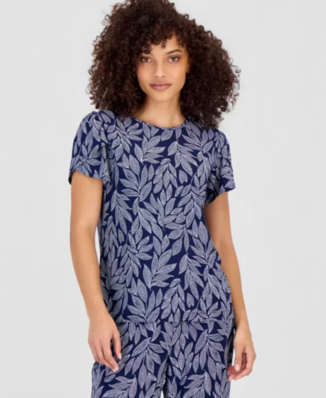 Petite Printed Tulip-Sleeve Top - Distant Mountain Multi