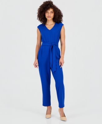 Petite Belted V-Neck Jumpsuit