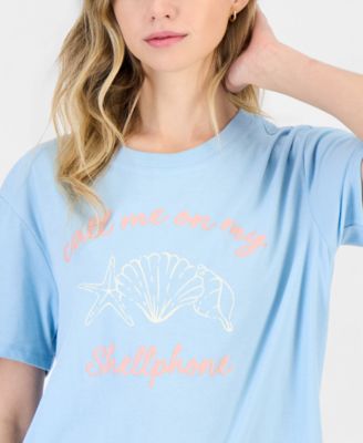 Juniors' Shell Phone Graphic Crewneck Short-Sleeve T-Shirt 