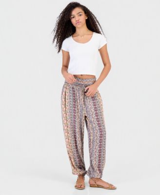Juniors' Smocked-Waist Printed Joggers