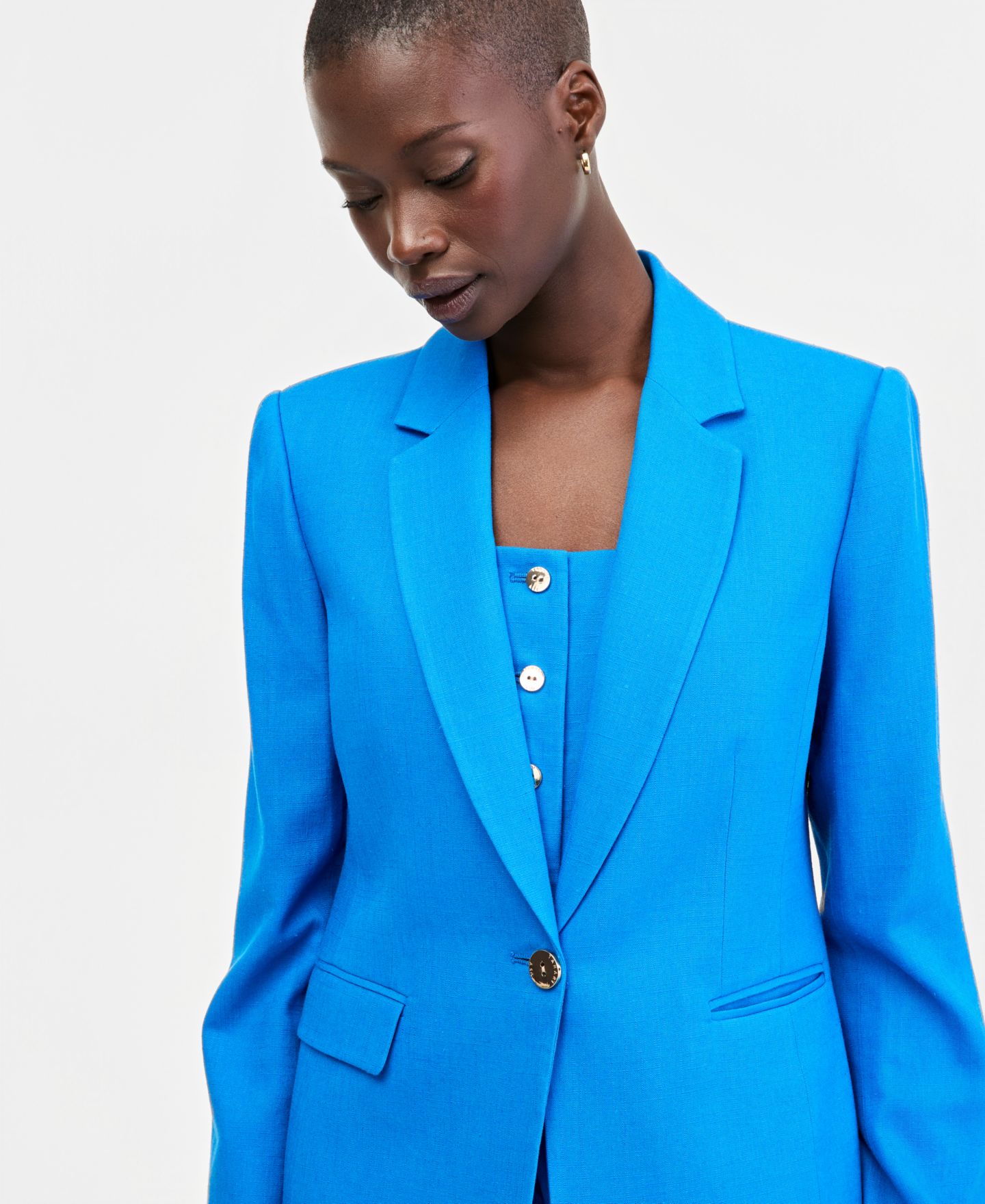 Женский пиджак Tahari ASL Petite One-Button Lapel Collar Blazer, цвет: Синий — фото 3