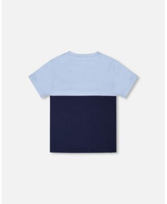 Big Boys Cotton Colorblock Jersey T-Shirt with Chest Pocket Dark Blue