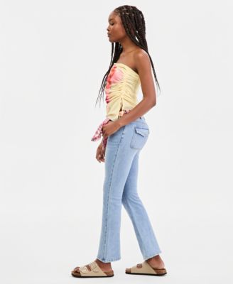 Juniors' Mid-Rise Scarf-Belt Bootcut Jeans
