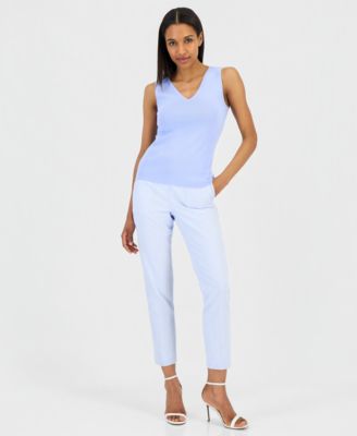 Women's V-Neck Sleeveless Ribbed-Knit Top