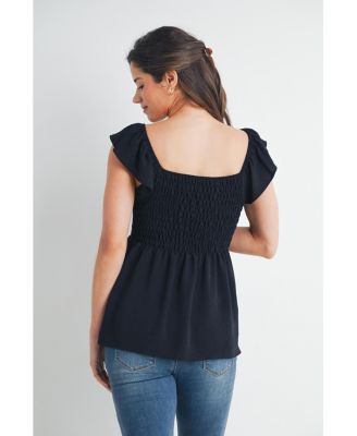 Maternity Smocked Flutter Sleeve Square Neck Top