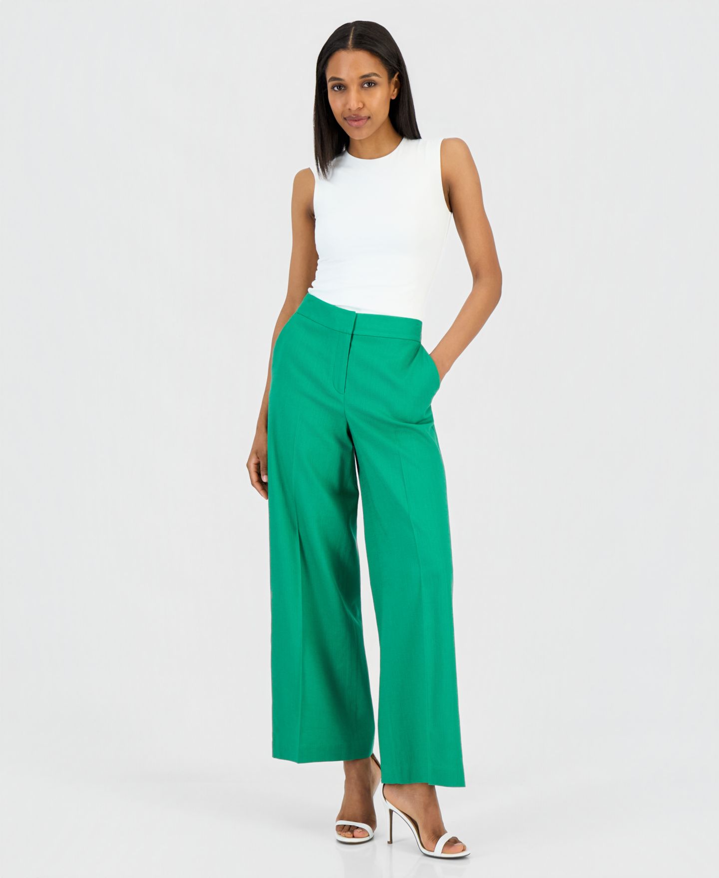 Женские брюки Tahari ASL Petite Mid-Rise Wide-Leg, цвет: Зелёный — фото 2