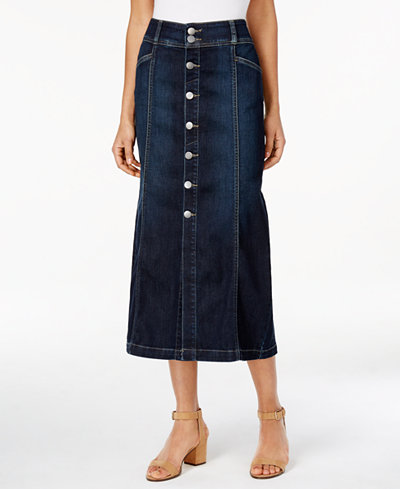 Style & Co Button-Front Midi Denim Skirt, Only at Macy's