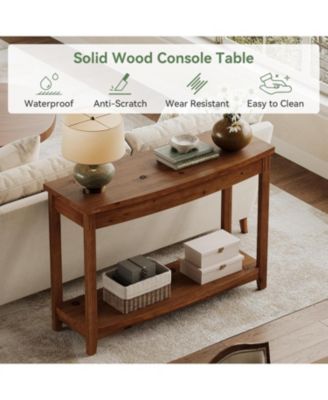 Solid Wood Console Table, 41.3" Farmhouse Entryway Table with Storage Shelf, Vintage